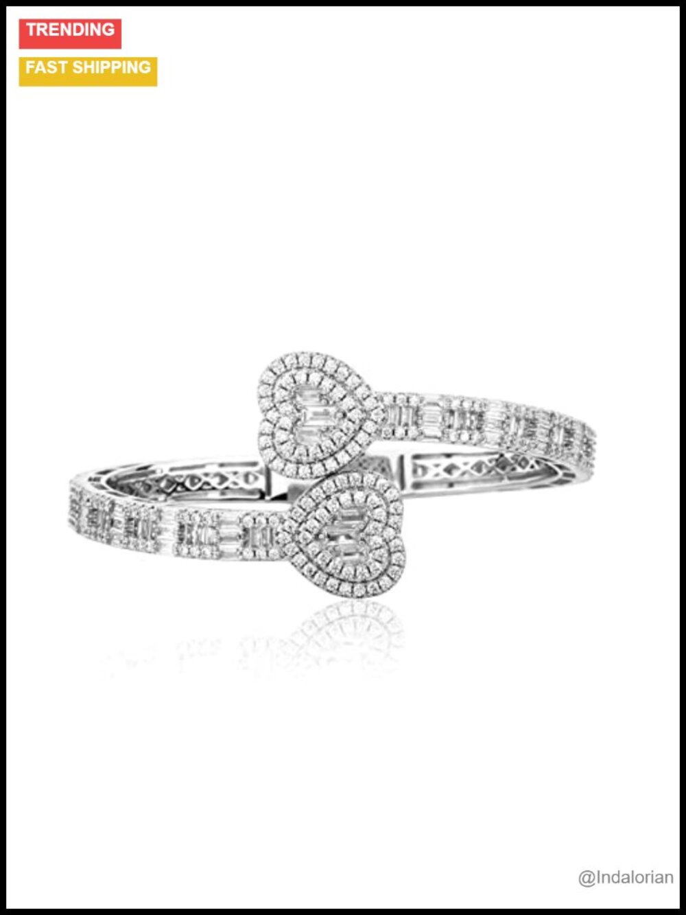 Heart Cuff Bracelet, Cubic Zirconia, Iced Out, Gift for Her